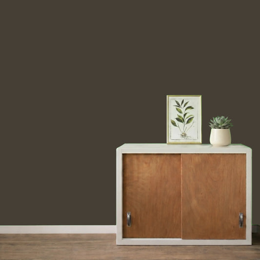 Mur repeint avec la couleur Wengé, peinture murale Éléonore Déco.