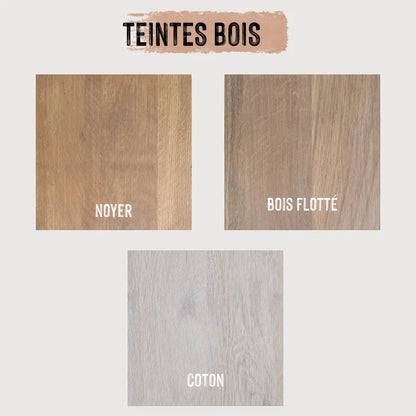 Nuancier des trois teinte bois Eléonore Déco :  Teintes Noyer, Bois Flotté et Coton