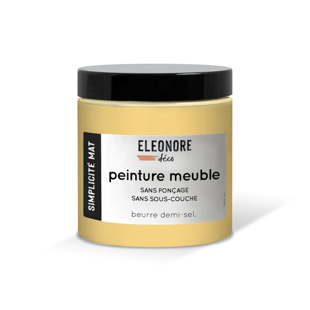 Peinture meuble Simplicité Mat 500 ML couleur jaune Beurre demi-sel – Eléonore Déco