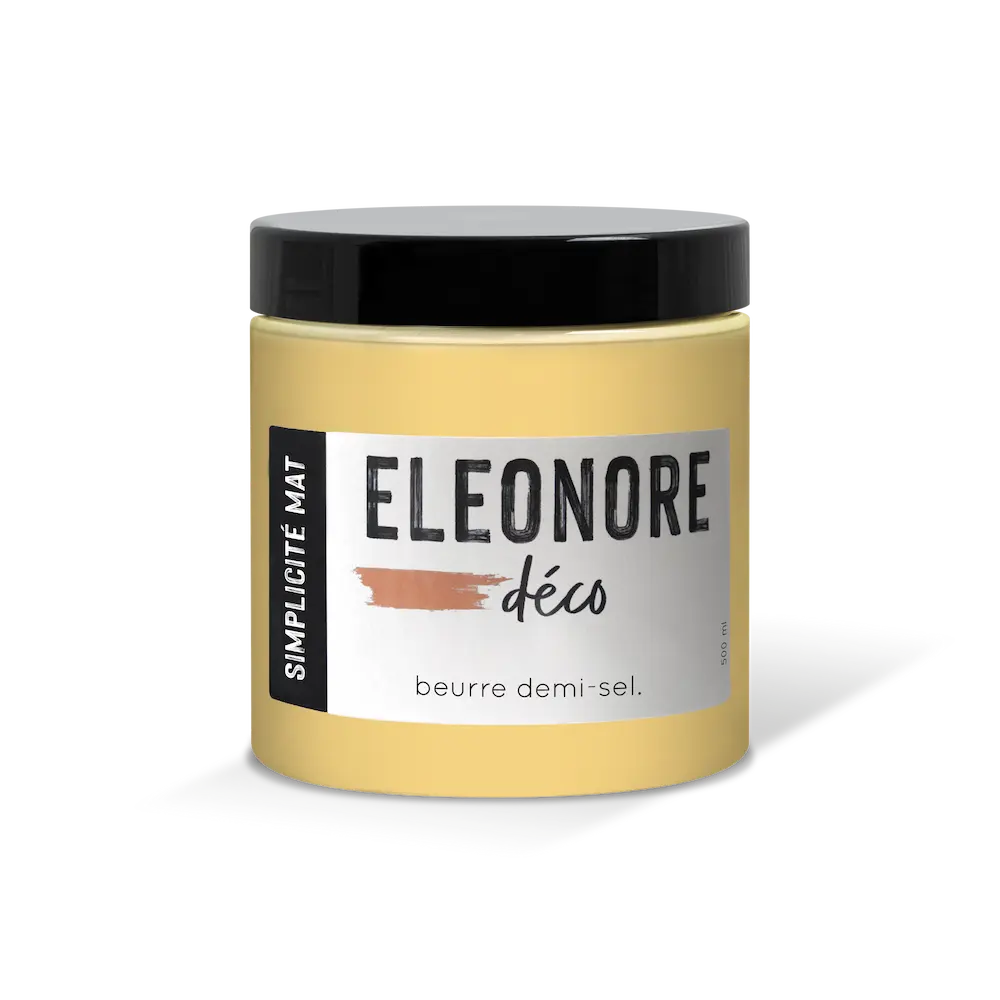 Peinture meuble Simplicité Mat 500 ML couleur jaune Beurre demi-sel – Eléonore Déco