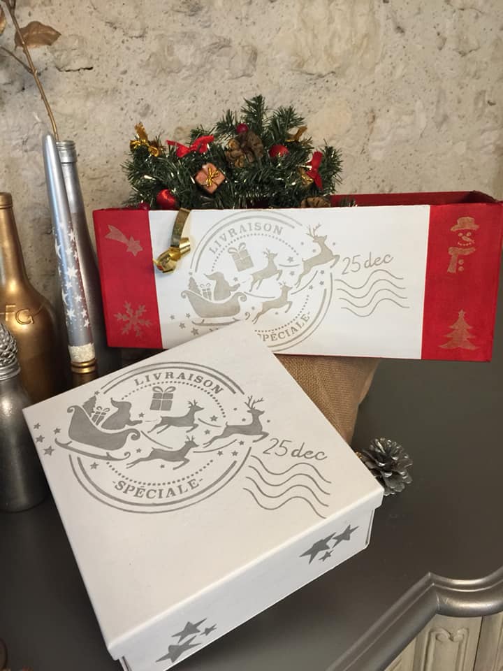 boîte à chaussure transformée en emballage cadeau de noel pochoir nuit de Noël